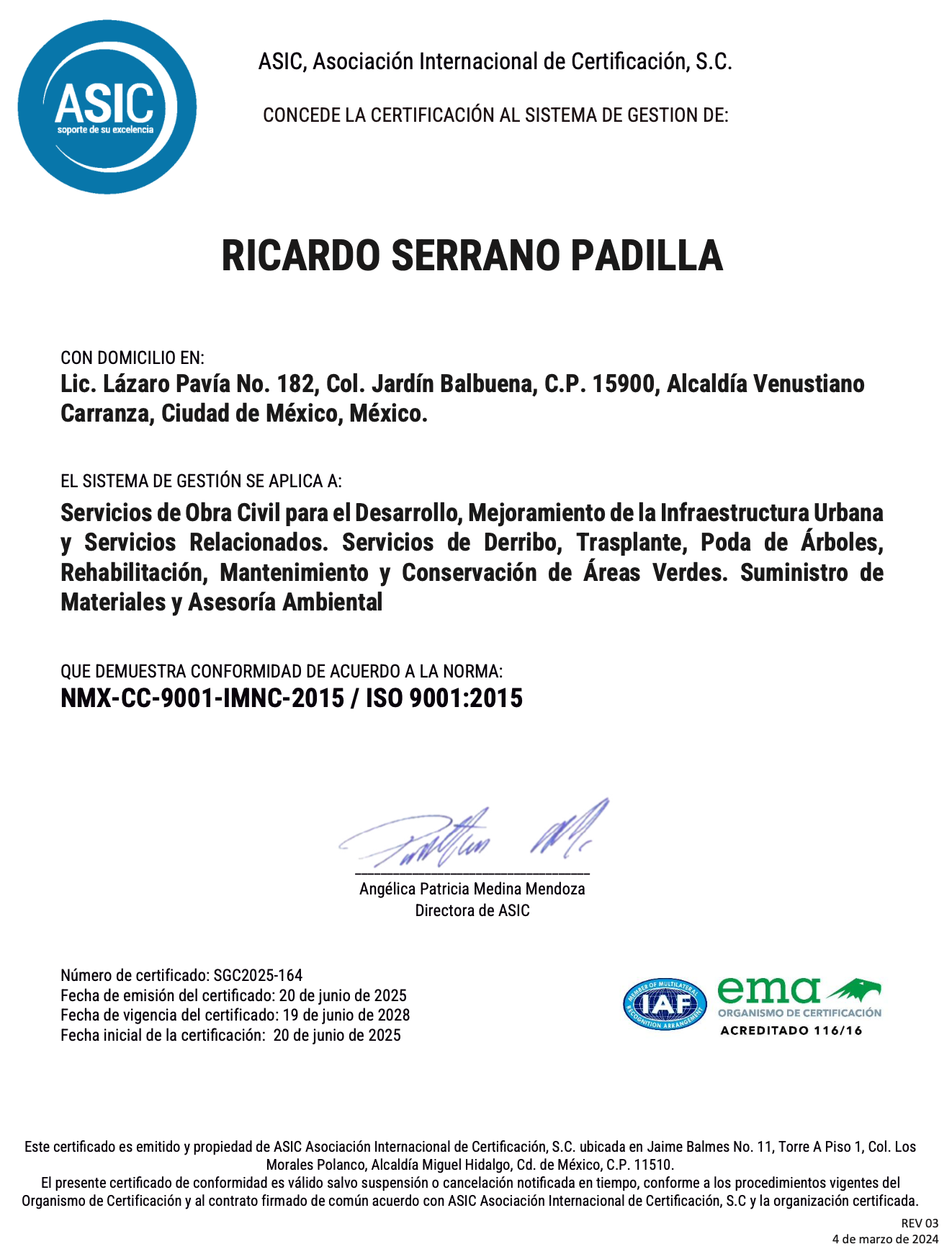 Certificado de Gestión de Calidad